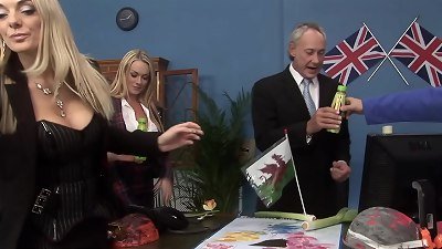 big frosted Brits Stacey Saran And Emma ass blow And screw In Mmff four-way